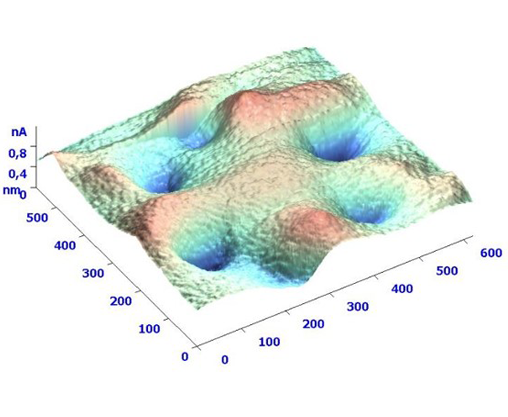 <p>100 нм кобальтовые частицы. Магнитно-силовая микроскопия.</p>